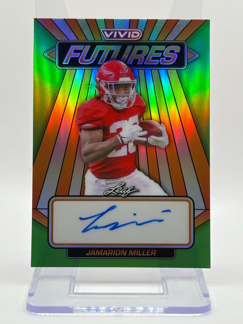 2024 Leaf Vivid Jamarion Miller Futures Prismatic Green Auto 3/4 SP Patriots